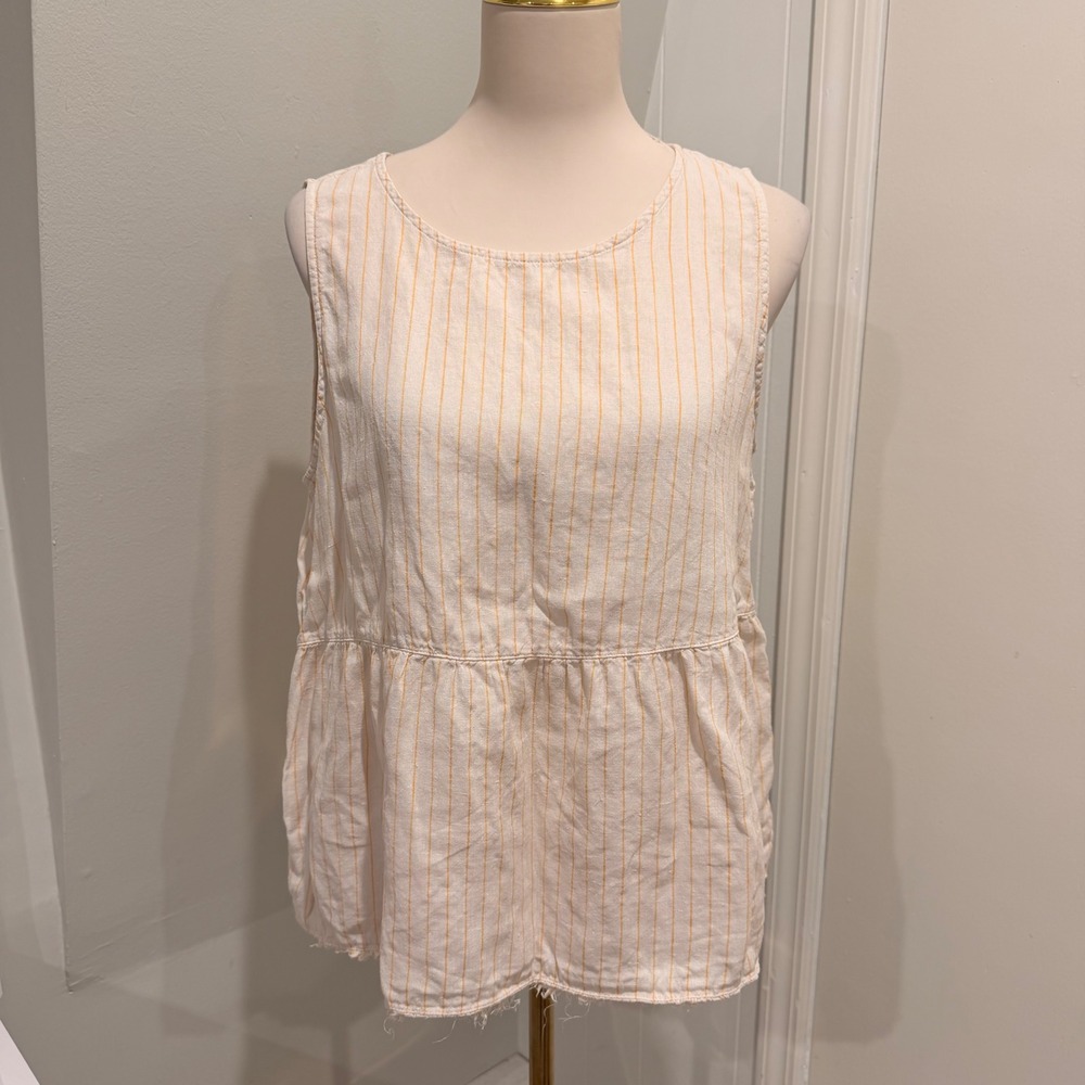 Cynthia Rowley Orange Striped Peplum Tank Top Breathable Linen | Size L